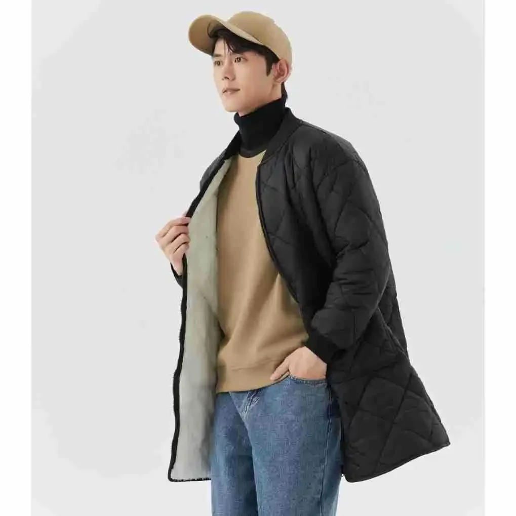 Korean Version of Solid Color Loose Thickening Warm Patchwork Long Sleeve Cotton-padded Clothes with Pockets for Men's Winter