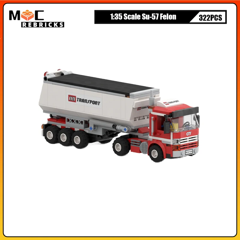 MOC Schwerlast-Transporter mit Kippanhänger Baustein-Set Technisches Erdbewegungsfahrzeug Modell Erwachsenen-Hobby-Geschenk