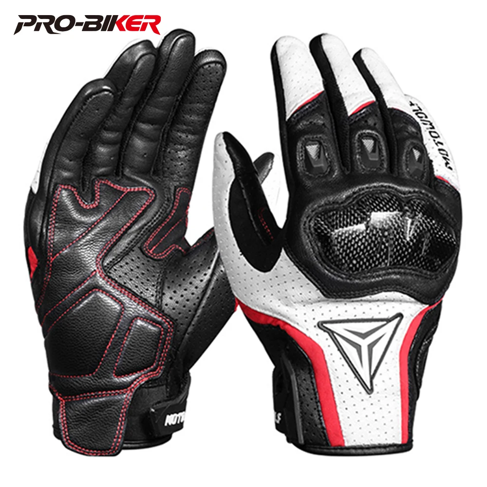 

Leather Drop Gloves For Motorcycle Riding Carbon Fiber Leather Gloves For Off-Road Racing With Holes Breathable Summer Gloves