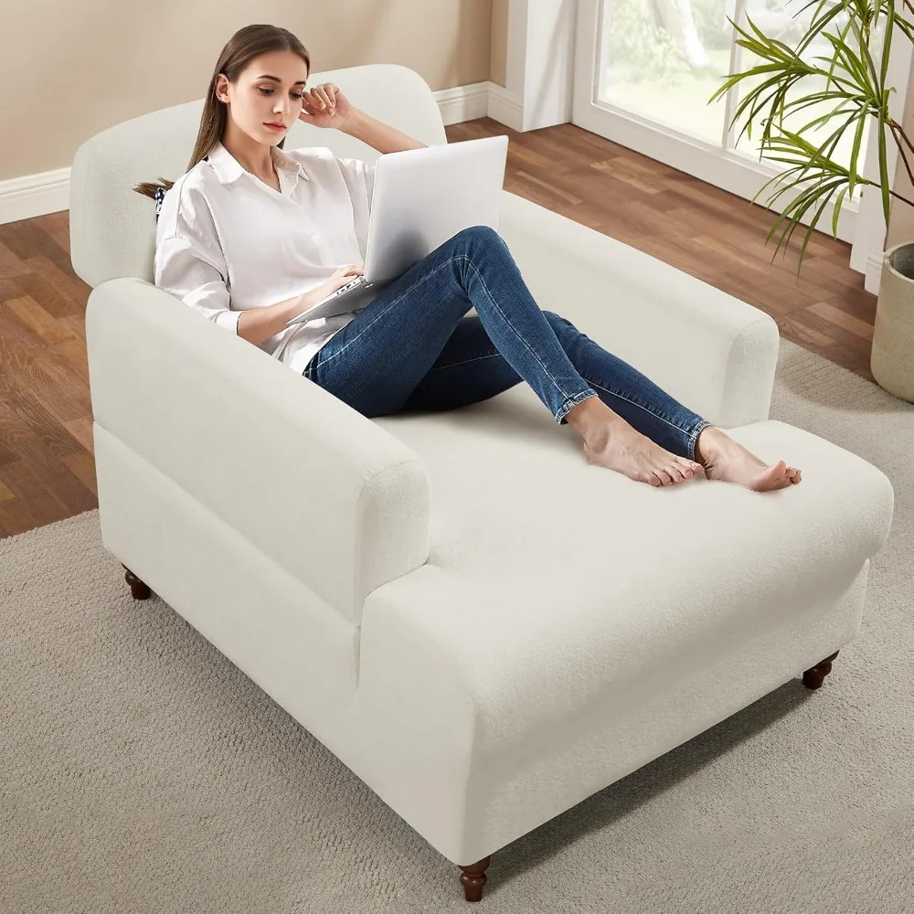 

Oversized Chaise Lounge Accent Chair, Cloud Fluffy Chaise Sofa Recliner with Adjustable Backrest, Comfy Upholstered Sleeper