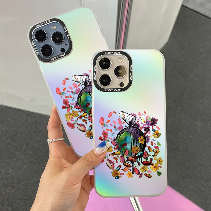 Flowery Pattern Shockproof Gradual Discoloration Phone Case  for IPhone16 15 14 13 11 12 Pro Max  7 8 Plus  2020 Soft Back Cover