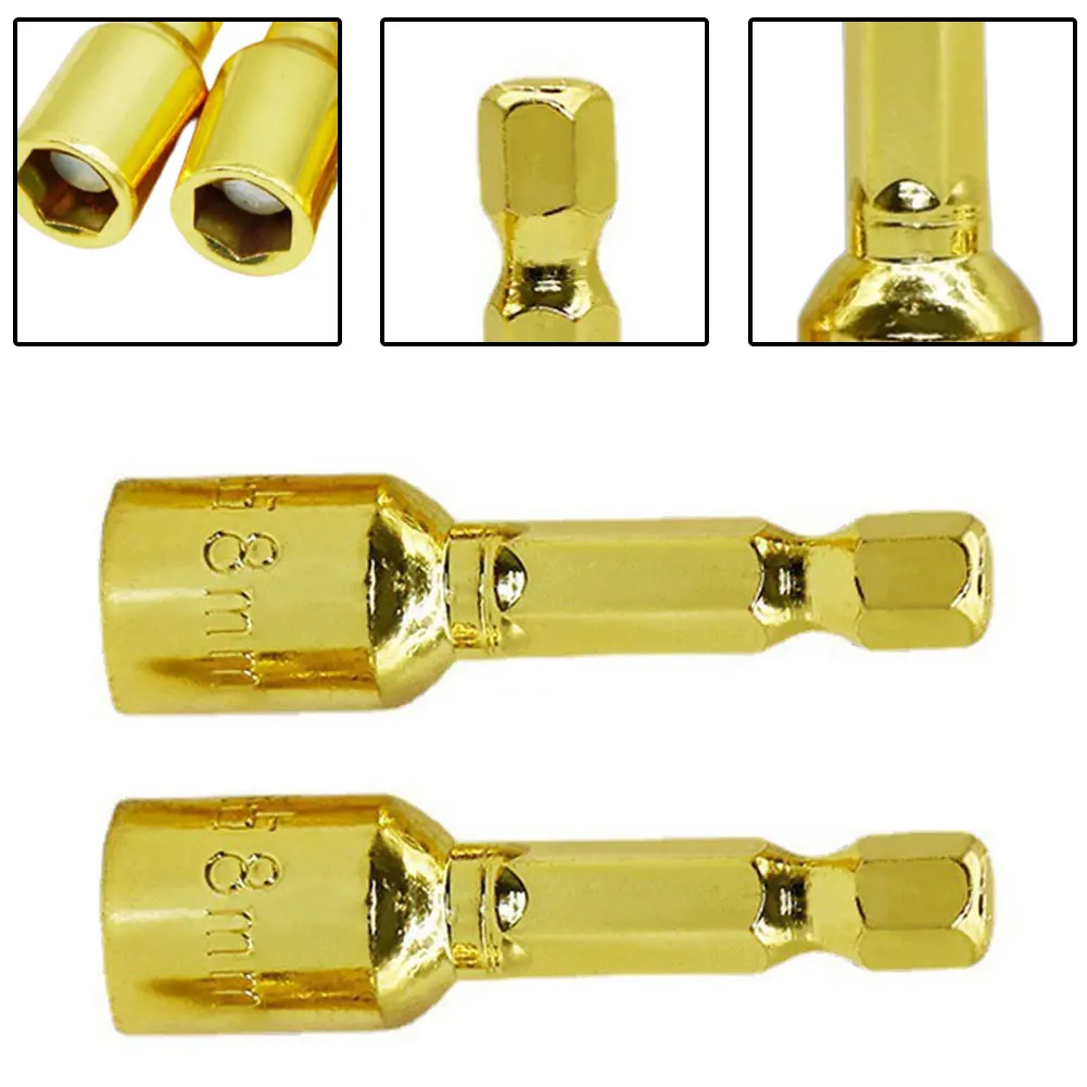 2pcs 8mm Hex Socket Adapter Magnetic Nut Electric Screwdriver Pneumatic Drill Socket Bit Hand Drill Shank Driver Adapter Hexagon