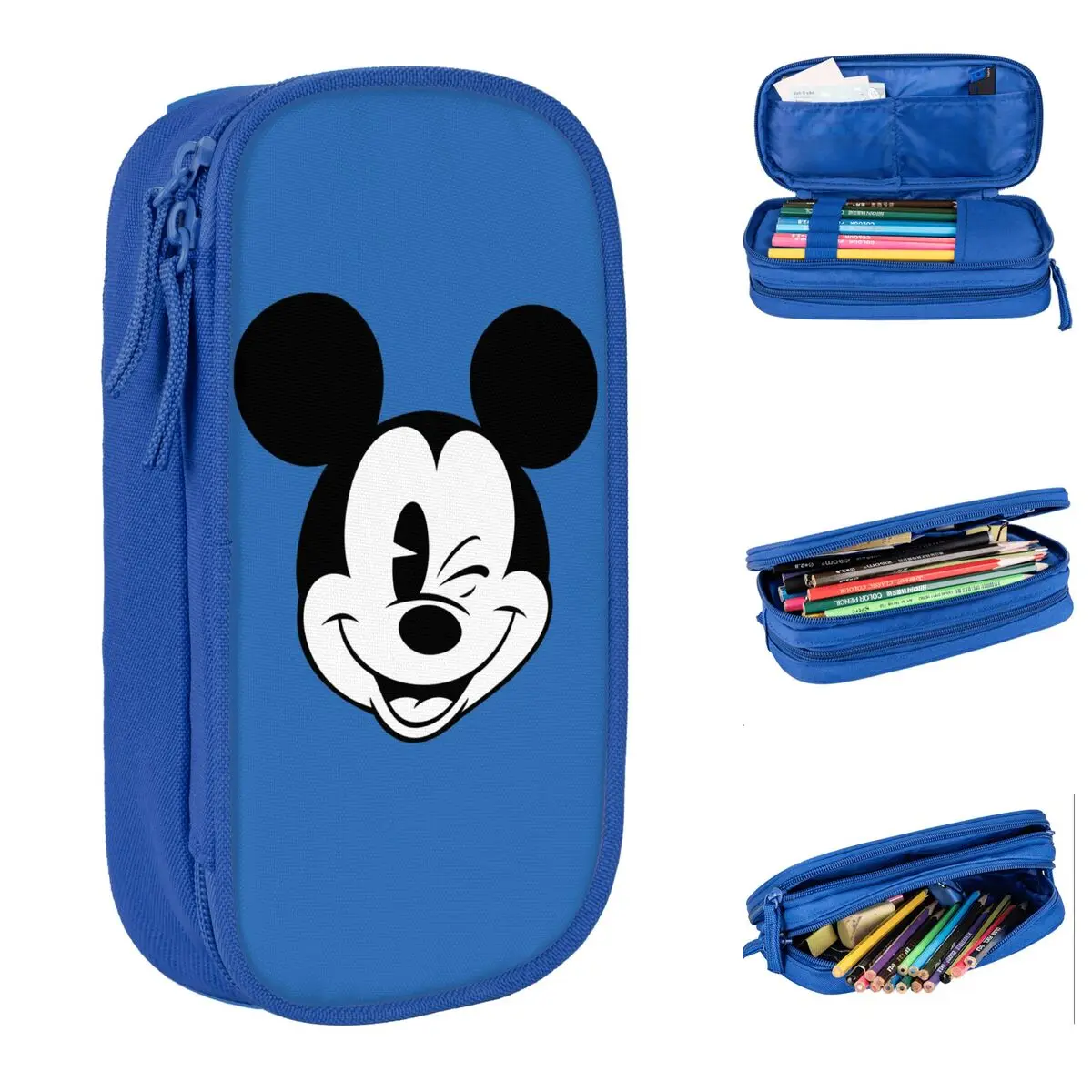 

Mickey Mouse Head Pencil Case Cartoon Comic TV Anime Double Layer Pencil Bag University School Pencil Cases Stationery Organizer