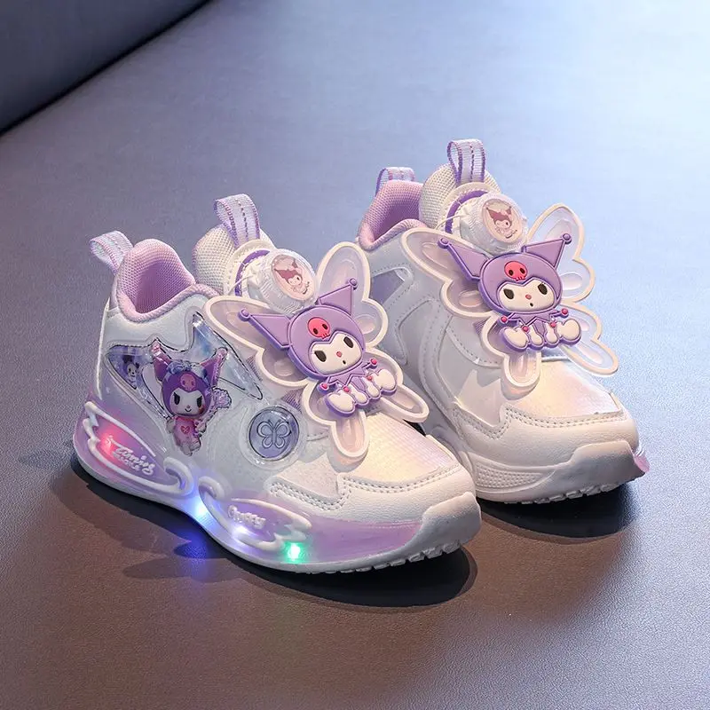 

Sanrio Kids Casual Shoes Sneakers Led Light Cartoon Kuromi Pu Leather for Girls Anti-Slip Breathable Sports Shoes Size 26-33