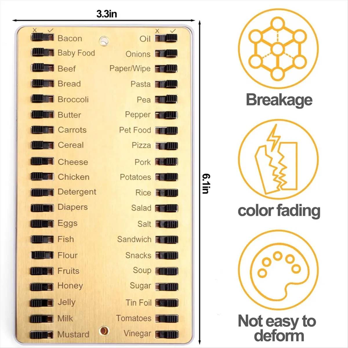 N82R Metal Grocery List,Reusable Shopping List,Metal Sliding Shopping List Memory Reminder Board,Convenient Tools for Home