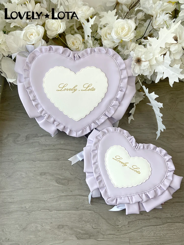 Original Japanese Style Subculture Sweet Soft Girl PU Heart Casual HandBag Ruffles Bow Elegant Lolita Backpack Women Kawaii Bags