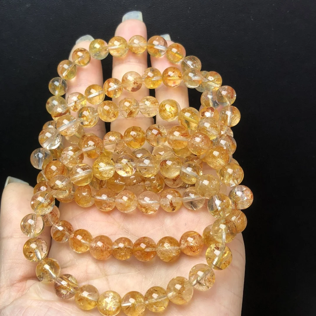 

8MM Natural Yellow Fire Quartz Hematoid Bracelet Gemstone Jewelry Reiki Healing Gift For Women 1PCS