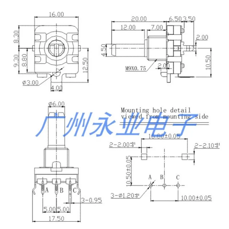 5PCS EC16 Type Rotary Encoder 24 Positioning Pulse Switch Digital Potentiometer 3Pins Shaft Length 20MM 360 Degree Rotation