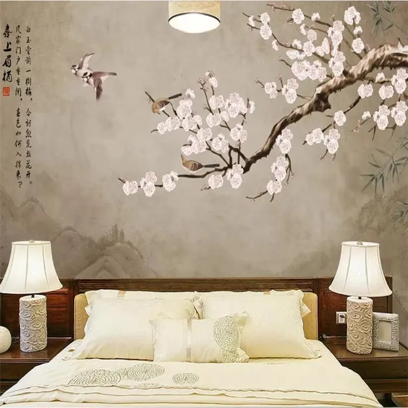 

Обои на заказ, 3D фреска, новая китайская ручка с ручной росписью, цветок сливы, птица, спальня, гостиная, цветы груши, обои, домашний декор