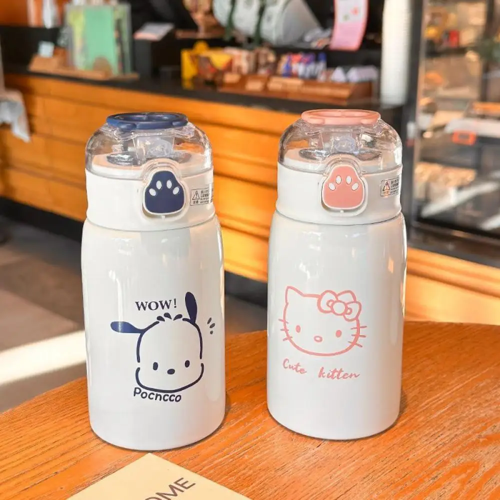 450Ml Sanrio Kuromi Pochacco Thermal Cup Hello Kitty Cute Cartoon Cup Portable 316 Stainless Steel Water Cup Student Kawaii Gift