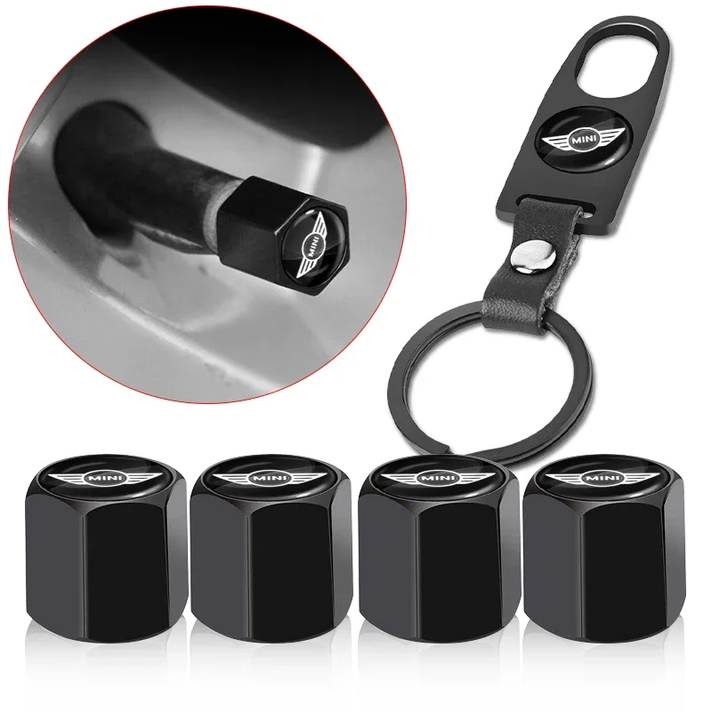 

Car Wheel Tire Valve Stems Cap With Keychain Keyring Badge Great Wall For MINI Cooper One JCW Clubman R55 R56 F55 F56 R57 R58 59