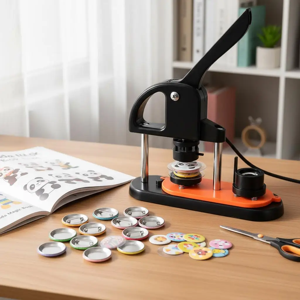 

Машина для изготовления значков черного и оранжевого цвета, 0,98 дюйма/25 мм, с 500 комплектующими для значков, в комплекте с книгой Panda Magic Book.