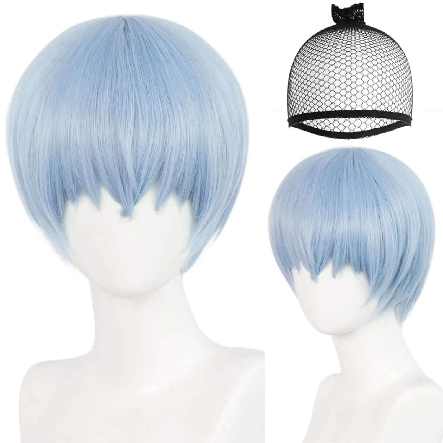 

Anime Cosplay Wig with Hair Cap, Short Light Blue Wig Synthetic Hair for Christmas Halloween Party, Headwear Accessories