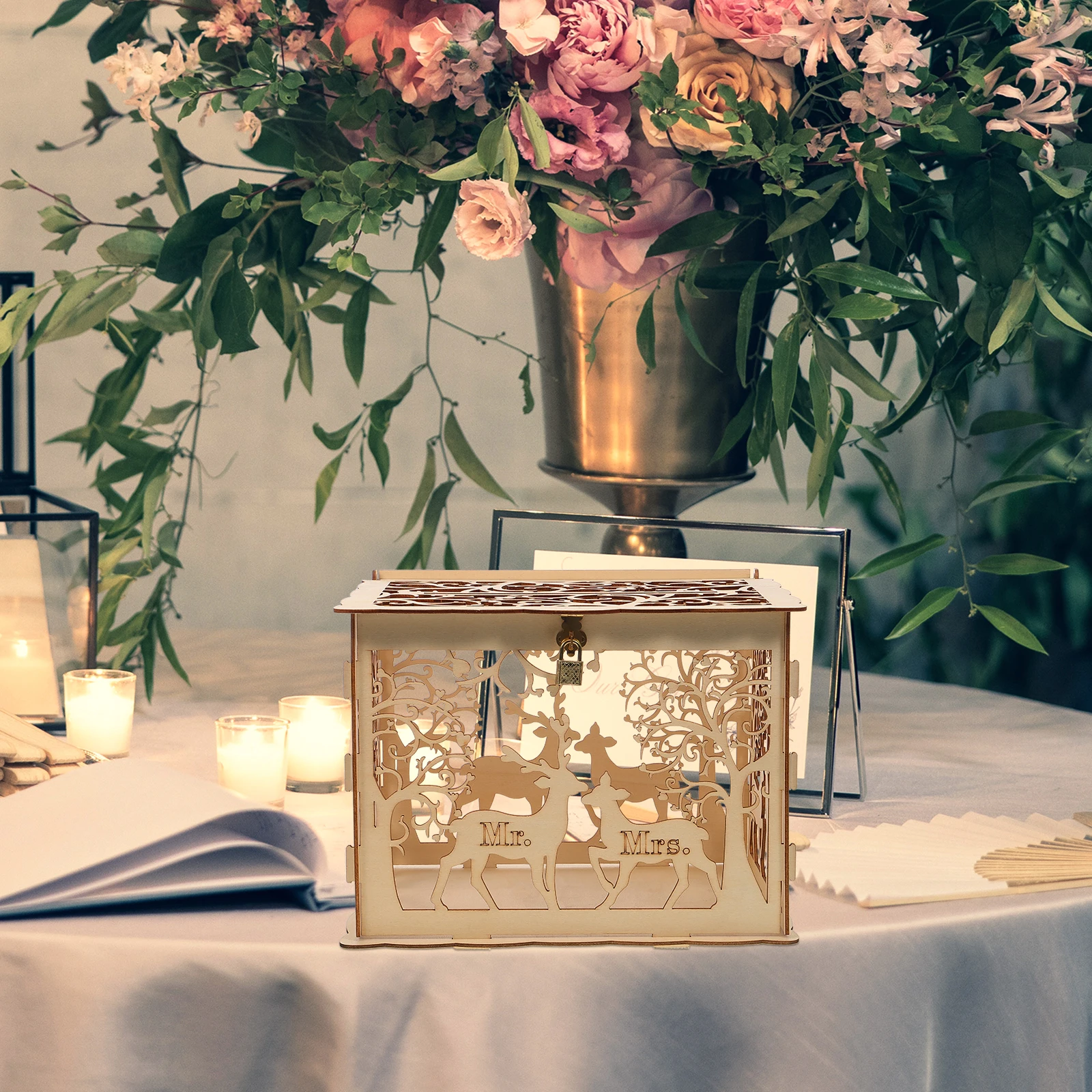 

Wooden Wedding Box Large Size Out Design Storage for Cards Candies Small Gifts DIY Handmade Wedding Supplies Box