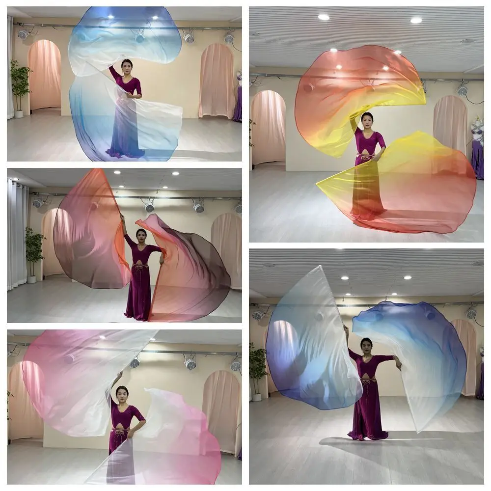 

Belly Dance Props Praise Flag Gradient Half-circle Flag Gauze Scarf with Telescopic Stick Bellydance Stage Performance Accessory