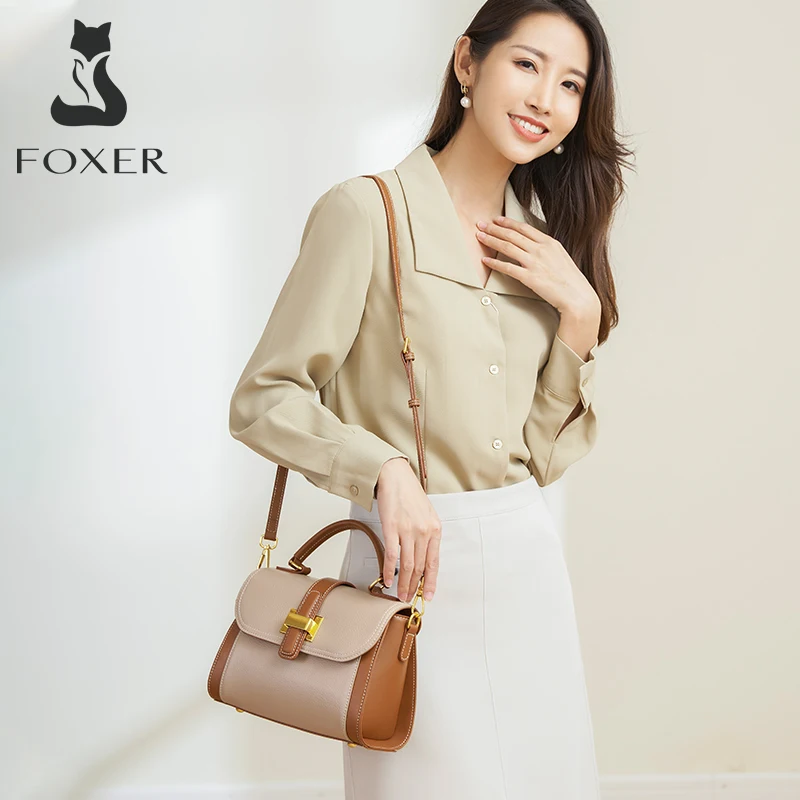 FOXER Brand New Women Genuine Leather Messenger Bag Lady Cowhide Small Handbag Female Fashion Dating Flap Shoulder Crossbody Bag