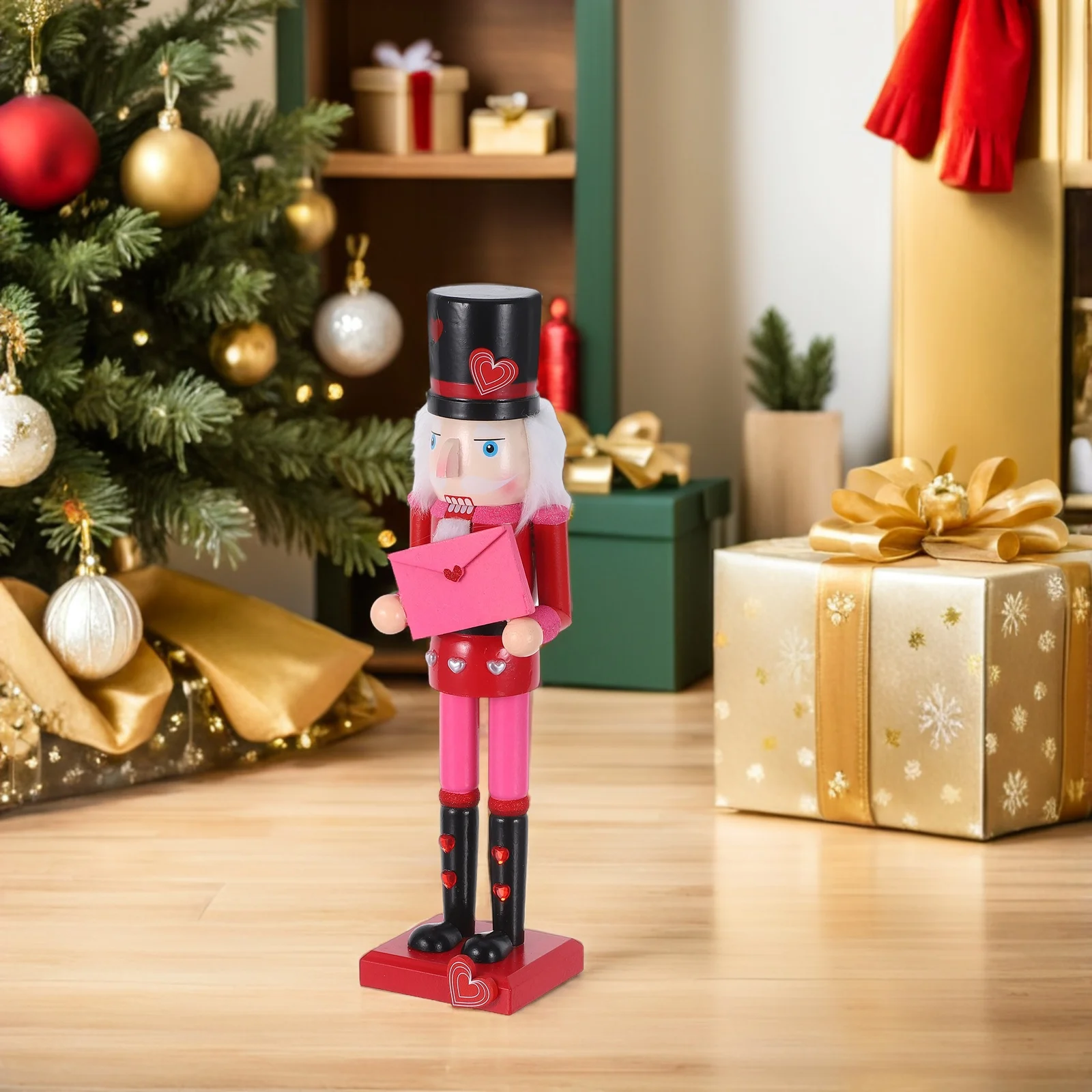 

36Cm Valentine'S Nutcracker Figure Red Handcrafted Wooden Holiday Decoration For Mantel Tabletop Desktop Christmas