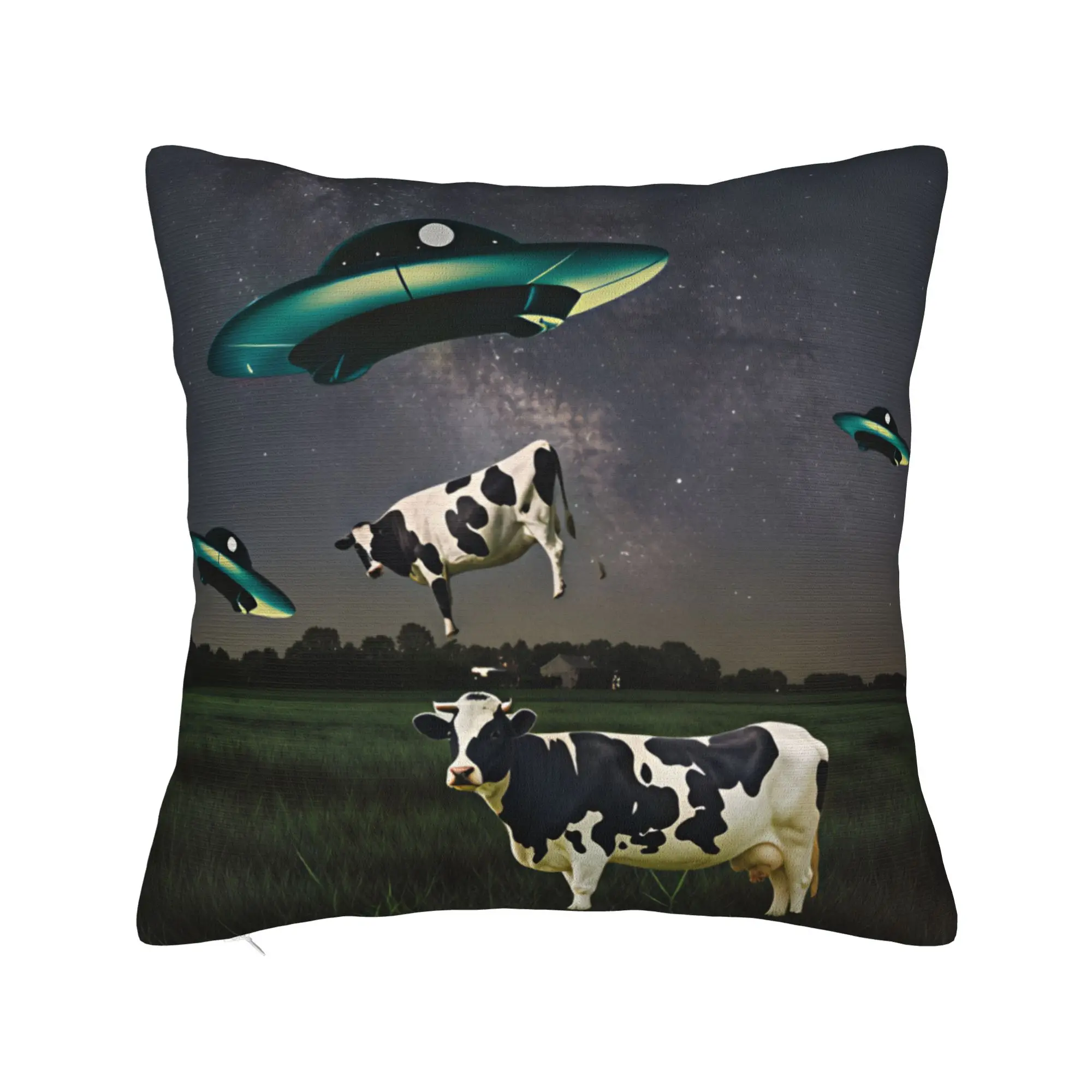 Pillow Case  Retro UFO Kidnapped Cow  Soft Pillow Cover  Retro Trendy Cushion Cover Graphic Pillowcases For Sofa Home Decorative