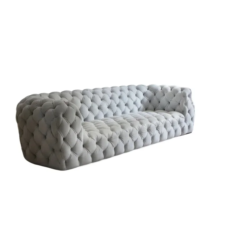 Italian minimalist pull button matte fabric leather sofa, American light luxury moon surface sofa