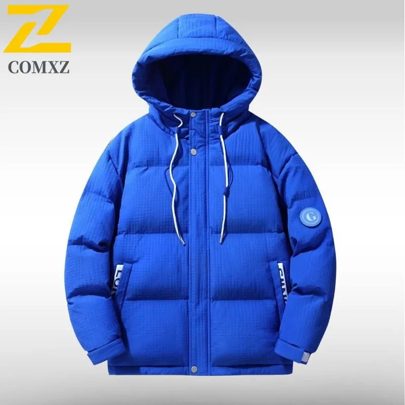 COMXZ Men Winter Jacket Solid Color Thickened Warm Trendy Style Ski Trip Snow Adventure Puffer Jacket High Quality Padding Coat
