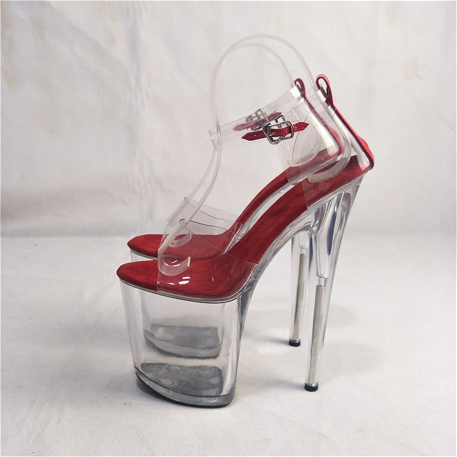 ​20CM Clear PVC Sandals with Red Trim, Transparent Platform Stiletto Heels & Ankle Strap, Futuristic Statement Shoes​