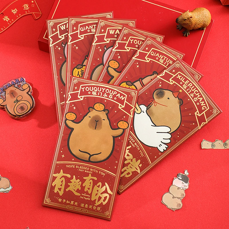 4Pcs Chinese Snake Year Red Envelopes Creative Spring Festival Red Packet Cartoon Cute Capybara Lucky Money Pockets Gifts