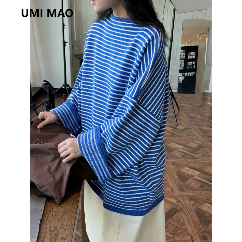 UMI MAO Spring New Fashionable INS Loose Striped Knit Sweater Comfortable Three-Dimensional Silhouette Top Women