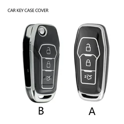 Silver Tpu Car Flip Key Case Cover for Ford Focus 3 4 ST Mondeo 5 MK5 Mustang F-150 Explorer Edge MK3 4 Fiesta Kuga Accessories