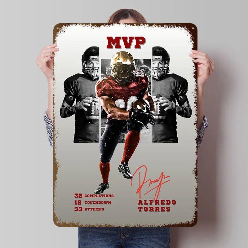 MVP-Póster de Metal de jugador de fútbol Alfredo Torres, arte de pared personalizado, carteles de hojalata Retro Vintage para decoración de Man Cave Mancave