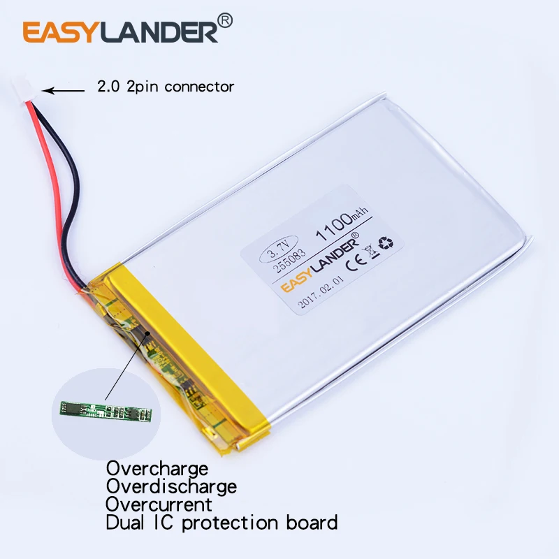 

10pcs/Lot 255083 3.7V 1100mAh Polymer Li-ion Battery For MP4 MP5 Speaker Navigator GPS PDA DVR Traffic recorder E-book