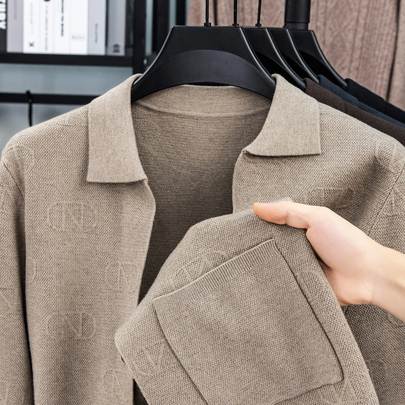 

Men's Luxury Knitted Cardigan Long Sleeve Lapel Button down Sweater Solid Color Autumn Winter Fashion Casual Classic Men's Wear