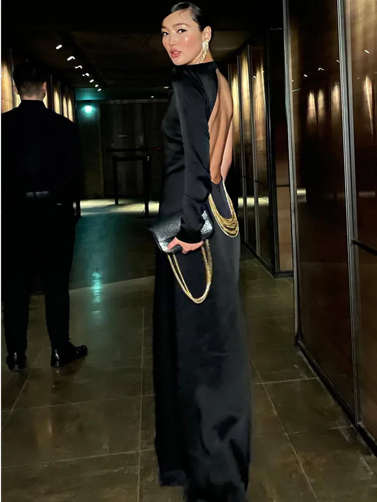 Women Celebrity Sexy Single Sleeve Backless Black Maxi Long Gowns Dress 2024 Elegant Evening Party Club Dress Vestido