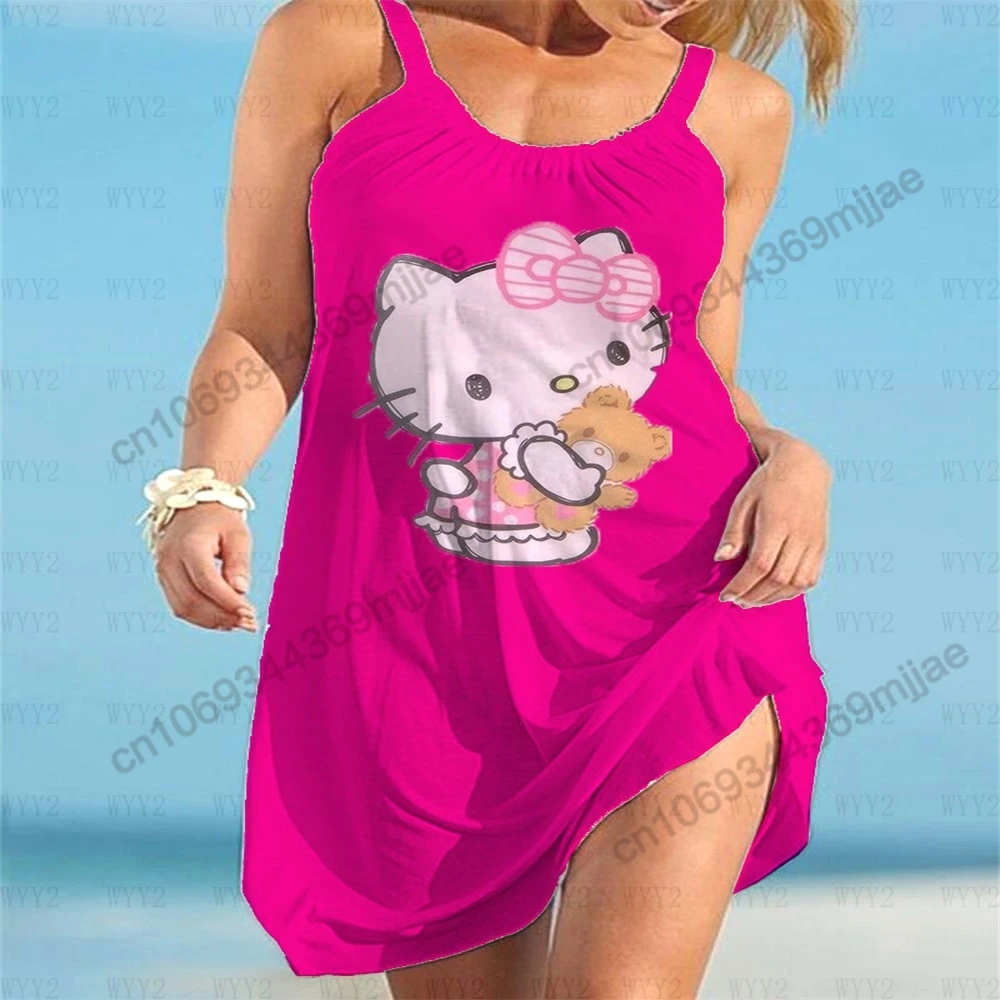 Hello Kitty-Robes de plage à col rond pour femmes, T-shirt Zevity, Haut d'été, Vêtements, Économie, Y2k, Y-for Women, 2023