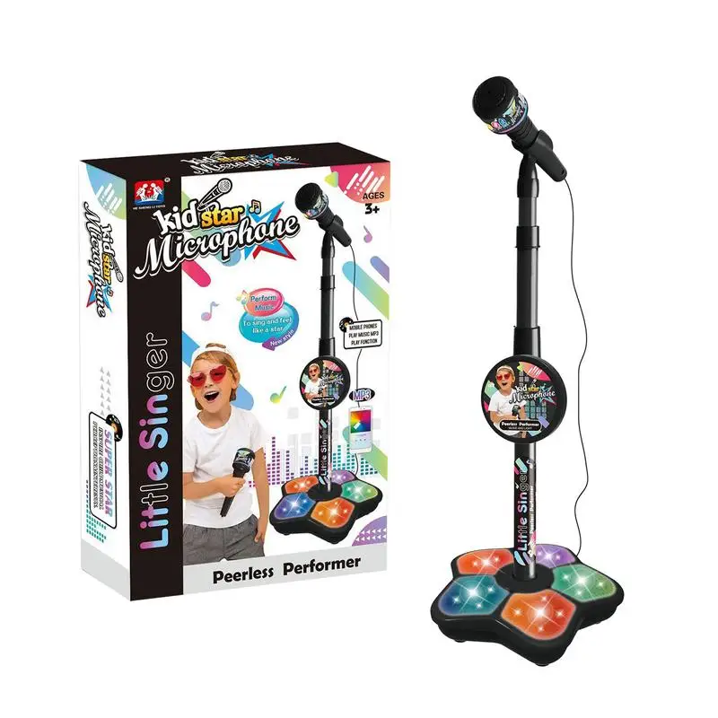 Kids Microphone with Stand Portable Singing Playsets for Kids Karaoke Machine with Smart Connection Singing Toy with Light Gift