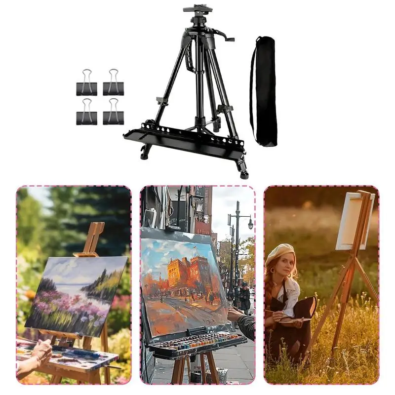 Paint Easel Stand Expandable Artist Floor Metal Easel Foldable Canvas Rack Display Holder With Paint Tray For Artists Teen Table