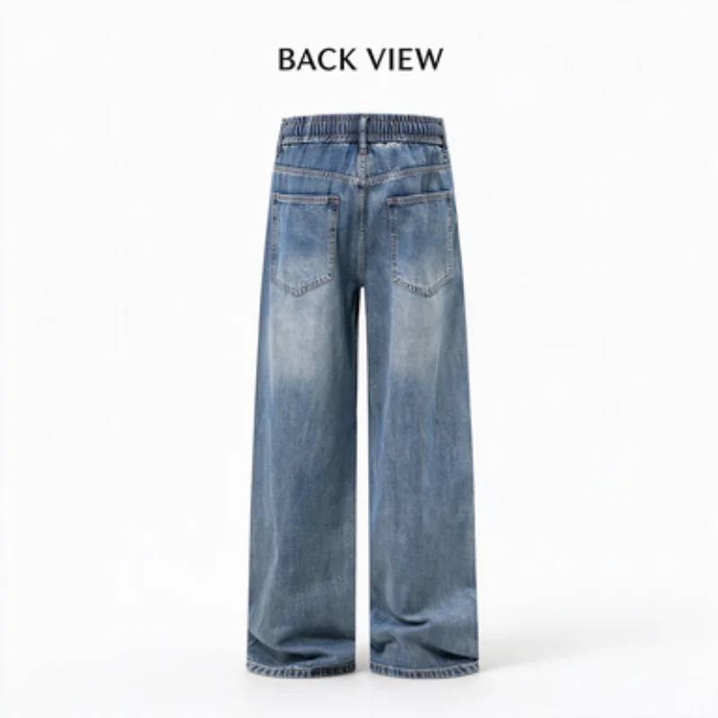 Men's Elastic High-Waisted Straight-Leg Jeans, American-Style Washed Vintage Five-Pocket Design, Slimming and Versatile