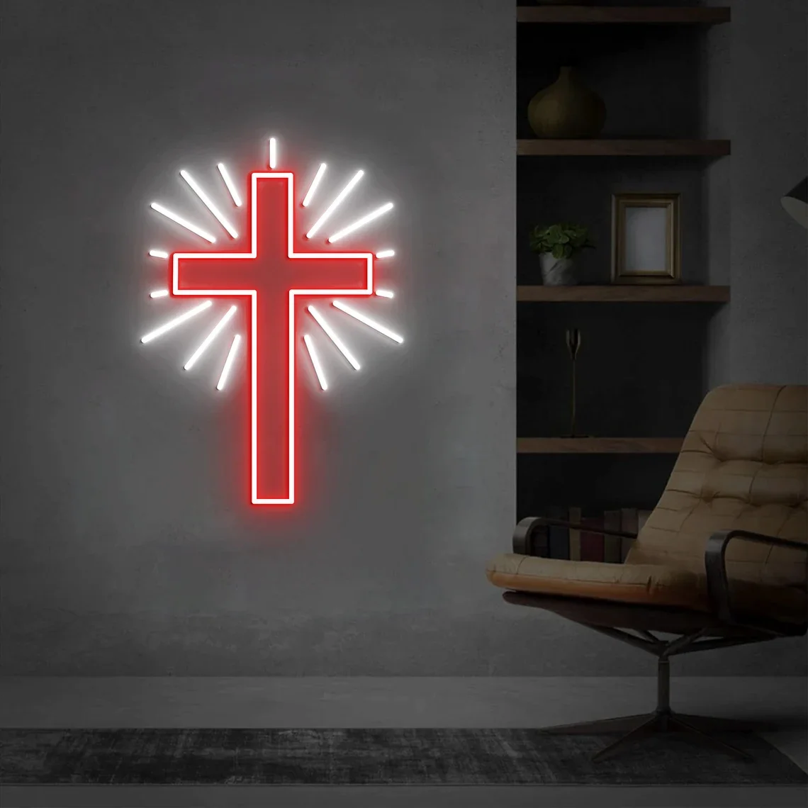 Cross Neon Sign Shinging Jesus Kids Baby Night Sign Bedroom Dimmable Faith Sign Wall Decoration Wedding Neon Living Room Neon