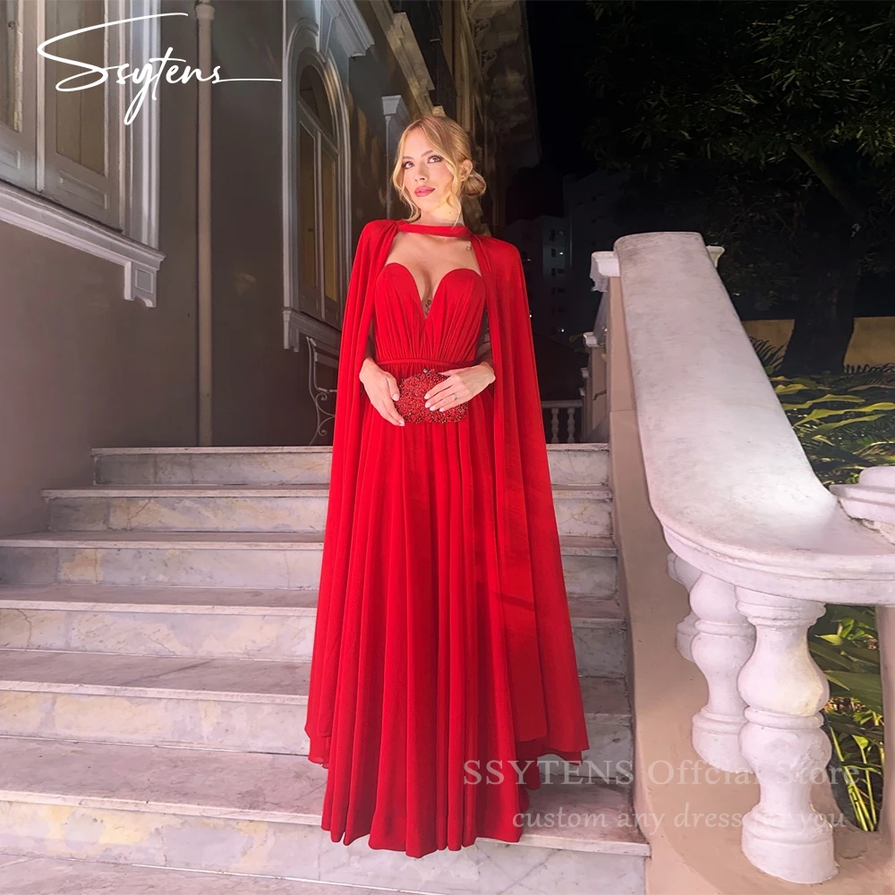 

SSYTENS Party Gown With Cape Pleats Chiffon Long Prom Dress Women Luxury Evening Dress 2025 Customized Special Occasions Dress