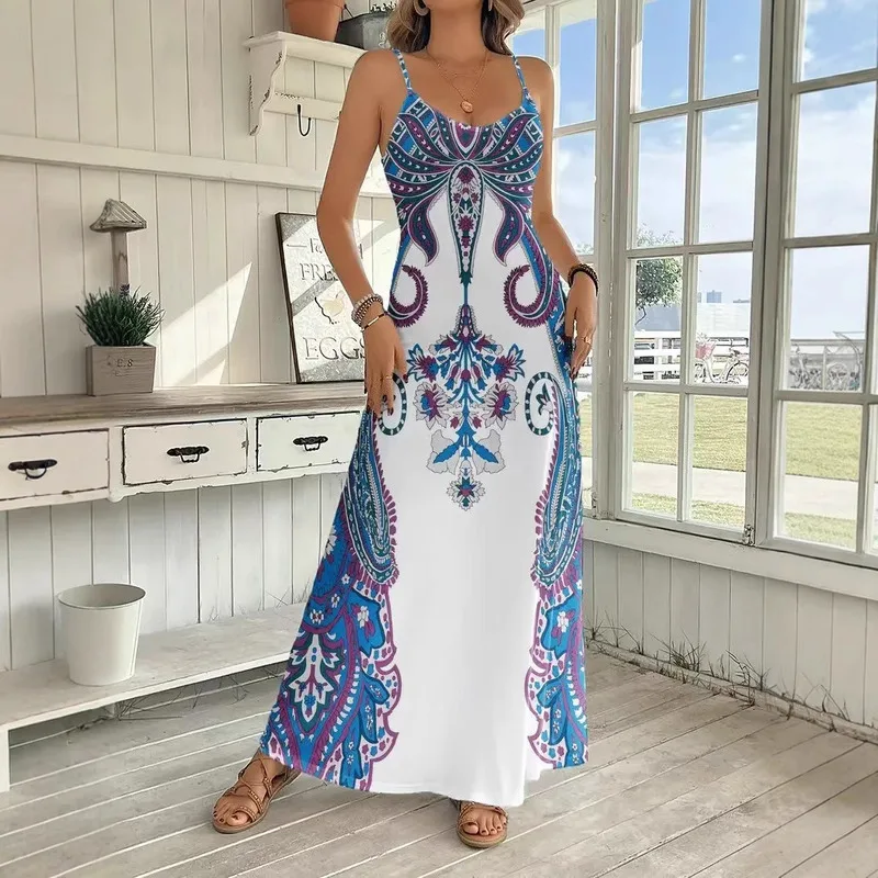 

New Women Dress V Neck Sleeveless Floral Print Summer Casual Beach Dress Fashion Elegant Style Comfortable Lightweight Trendy