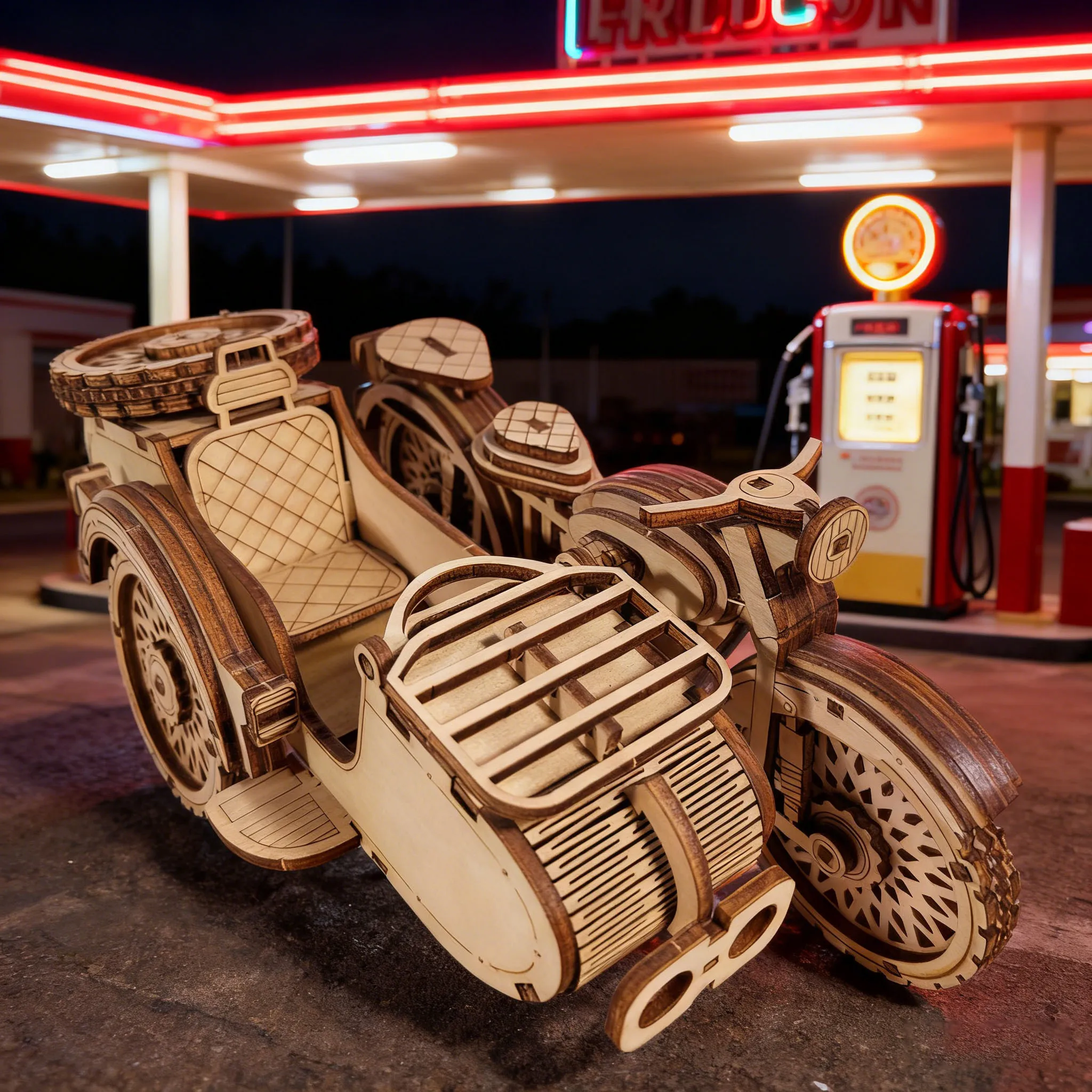 DIY Puzzle Model Vintage Tricycle 3D Puzzle Kit Fun Assembly Set Wooden Building Blocks Birthday Gift