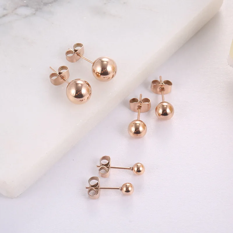 SOMMAR Best Gift Gold Plated female stud 6mm/8mm earring Rose gold small golden ball Beanie earrings women earrings Gift for her