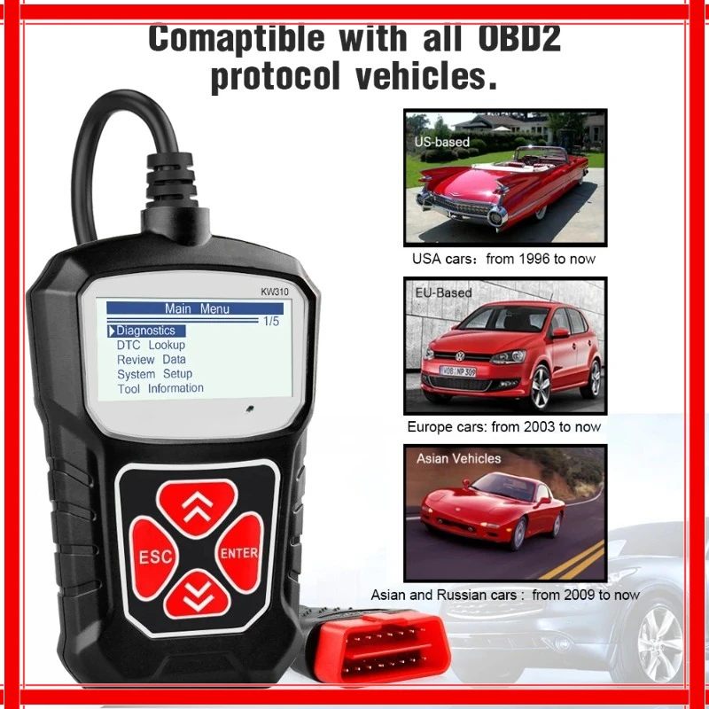 

KW310 Автомобильный сканер кодов неисправностей OBD2, диагностический инструмент для автомобиля, профессиональный универсальный автомобильный инструмент, 2 типа автомобильного сканера