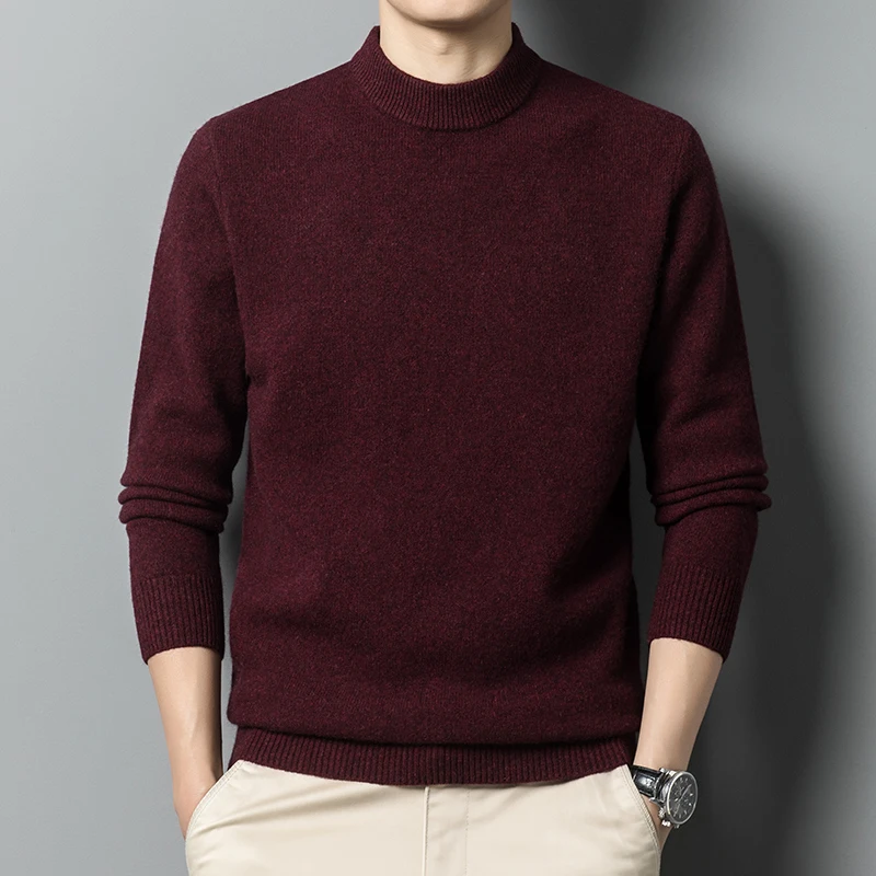 

Mens Thick 100% Cashmere Wool Sweater Autumn & Winter Half Turtleneck Warm Knit Clothing Male Long Sleeve Pure Wool Sweaters