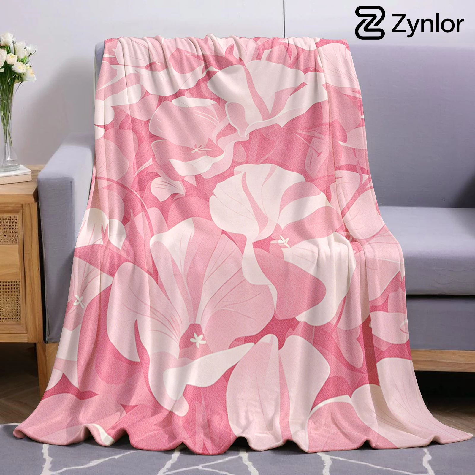 Blush Pink Floral Lightweight Microfiber Soft Christmas Fleece Blanket Warm Cozy Throw for Bed Sofa Office Travel All Season