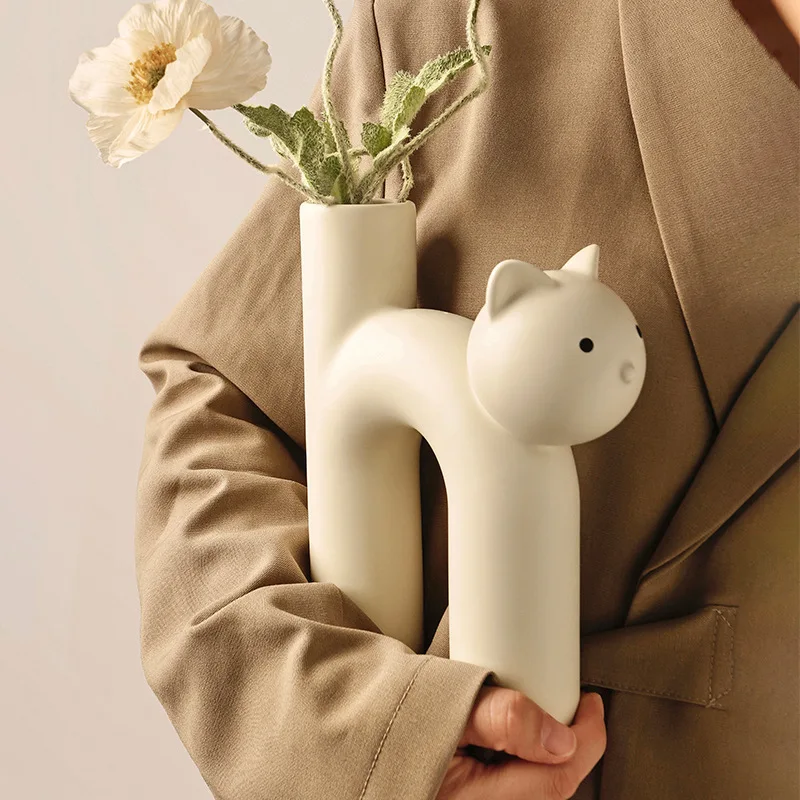 Nordic Style Vase for Home Decoration, Cute Cat Decoration, Living Room Flower Arrangement, Home Decoration