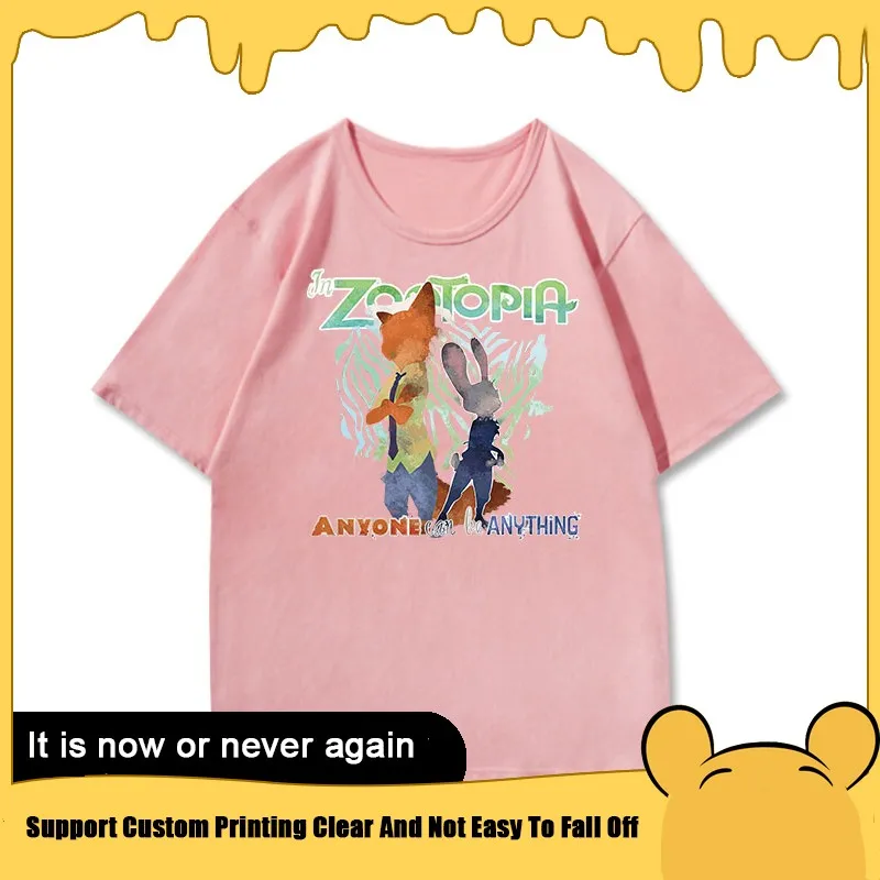 

Judy And Nick Co-branded Short Sleeve T-shirt Kids Disney Crazy Zootopia Anime Cotton Men's Clothing Trend