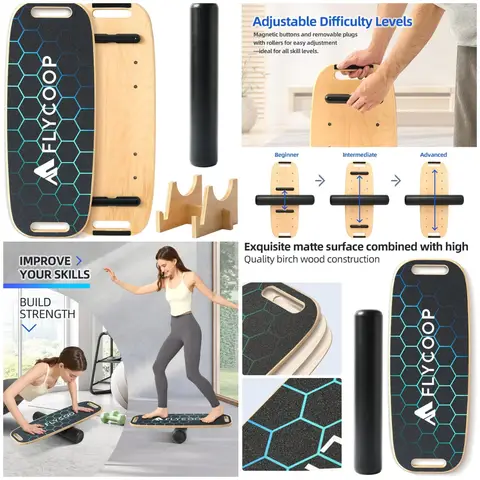 Balance Board for Adult with Adjustable Stoppers: 3 Modes Wobble Board with Roller Exercise Balancing