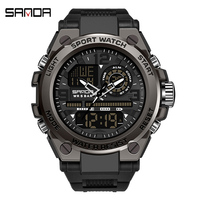 SANDA Men Fashion Sports Watches Dual Display Digital Silicone Strap Quartz Watch For Men 50M Waterproof LED Digital Wristwatch
