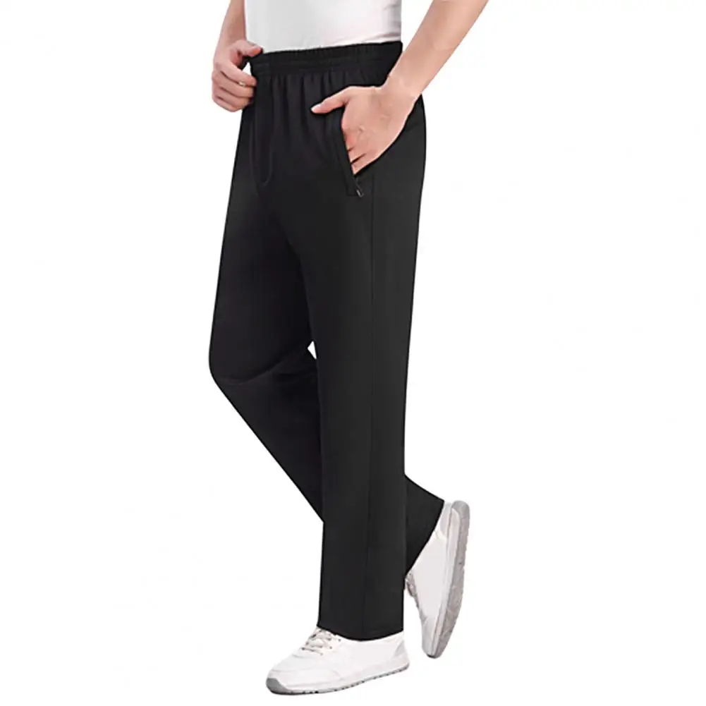 

Washable Stylish Fleece Lined Zipper Closure Sports Pants Super Soft Men Pants Solid Color for Sports