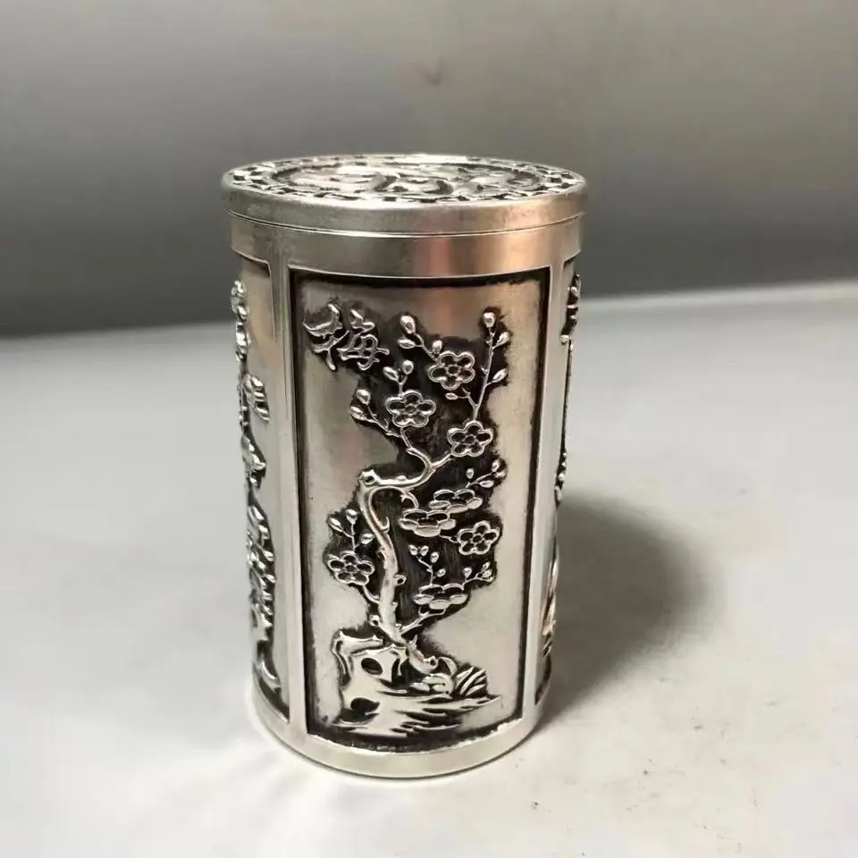 

Old silver toothpick holder Household toothpick box portable bedroom dining room dustproof toothpick jar